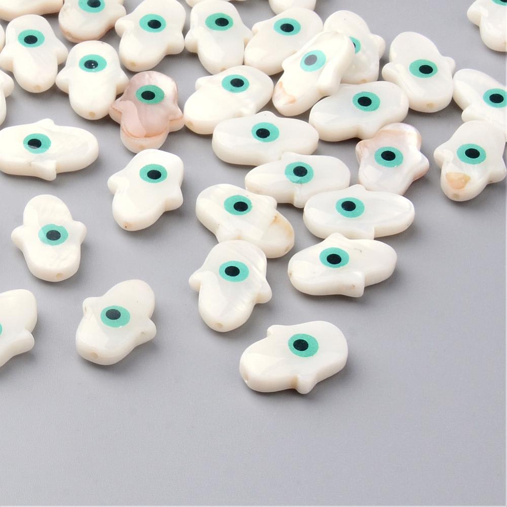 Dije Pasador ojo turco y hamsa 16 mm nacar / unidad2