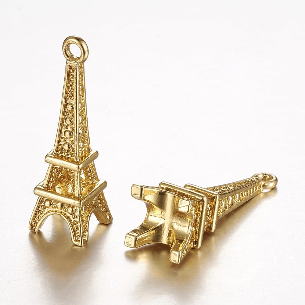 Dije colgante torre eiffel 3D 21.5 mm  baño de oro / unidad1