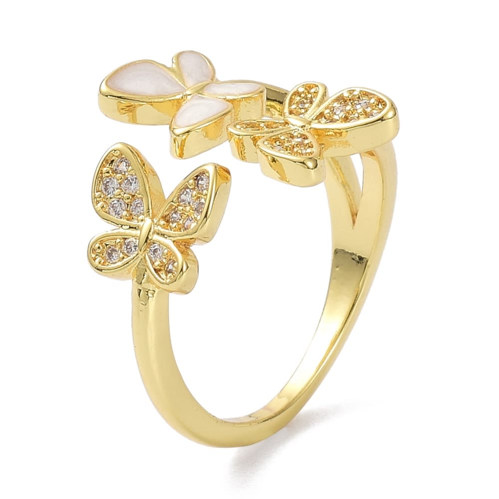 Anillo ajustable mariposas nácar baño de oro / unidad4