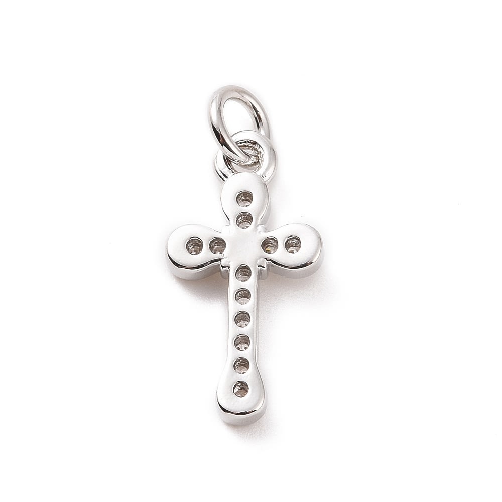 Dije colgante cruz zircones 15.5 mm baño oro / unidad5