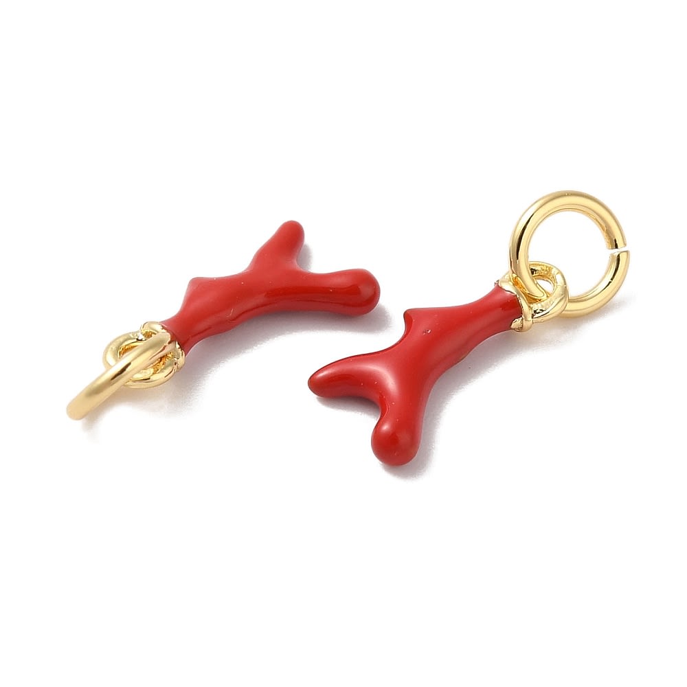 Dije colgante esmaltado forma coral mar 11 mm baño de oro / unidad2