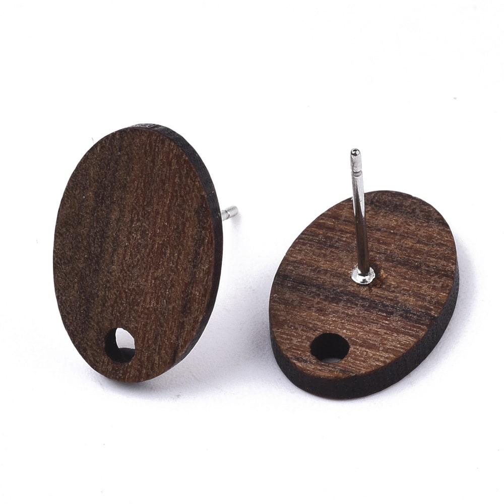 Base de aros topito óvalo 15x10 mm madera de nogal / par2