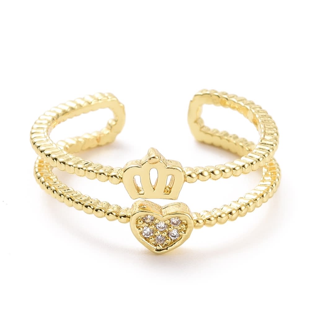 Anillo ajustable doble corona corazón baño de oro / unidad1