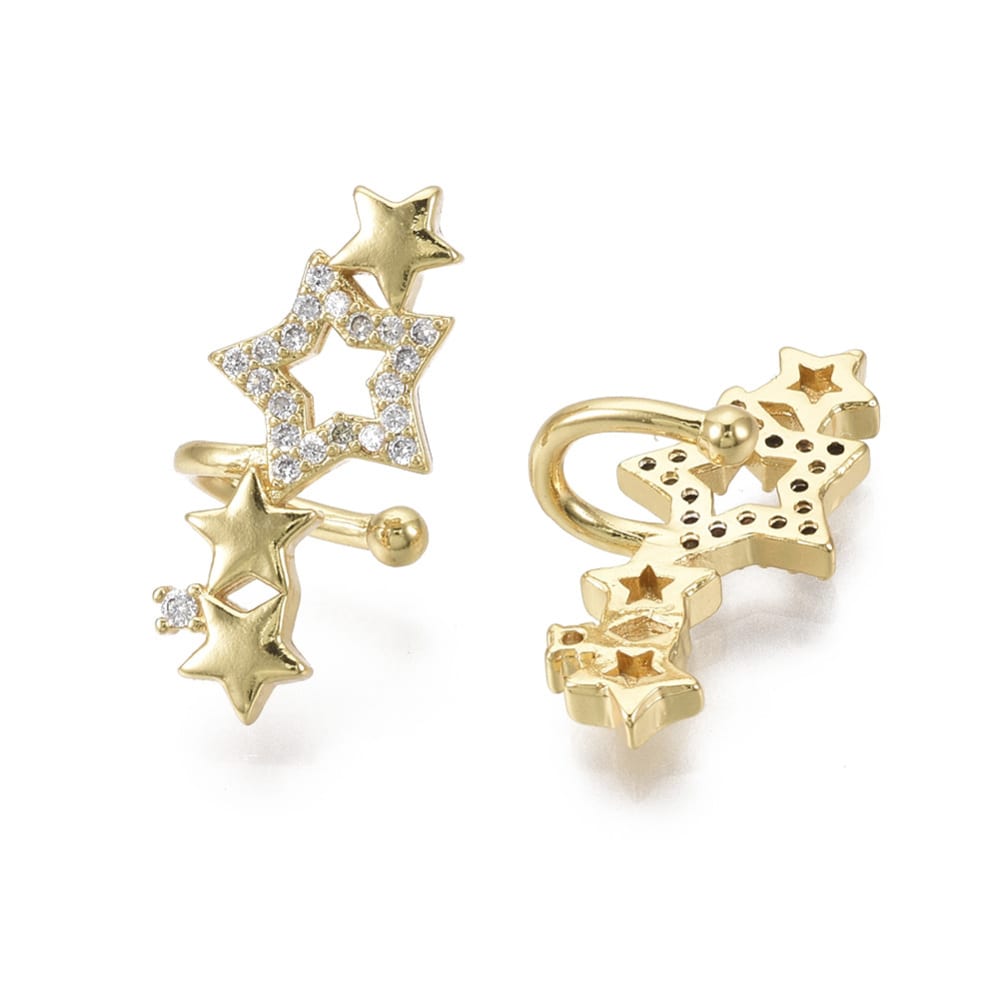 Ear cuff aros solitarios 4 estrellas baño de oro / unidad2