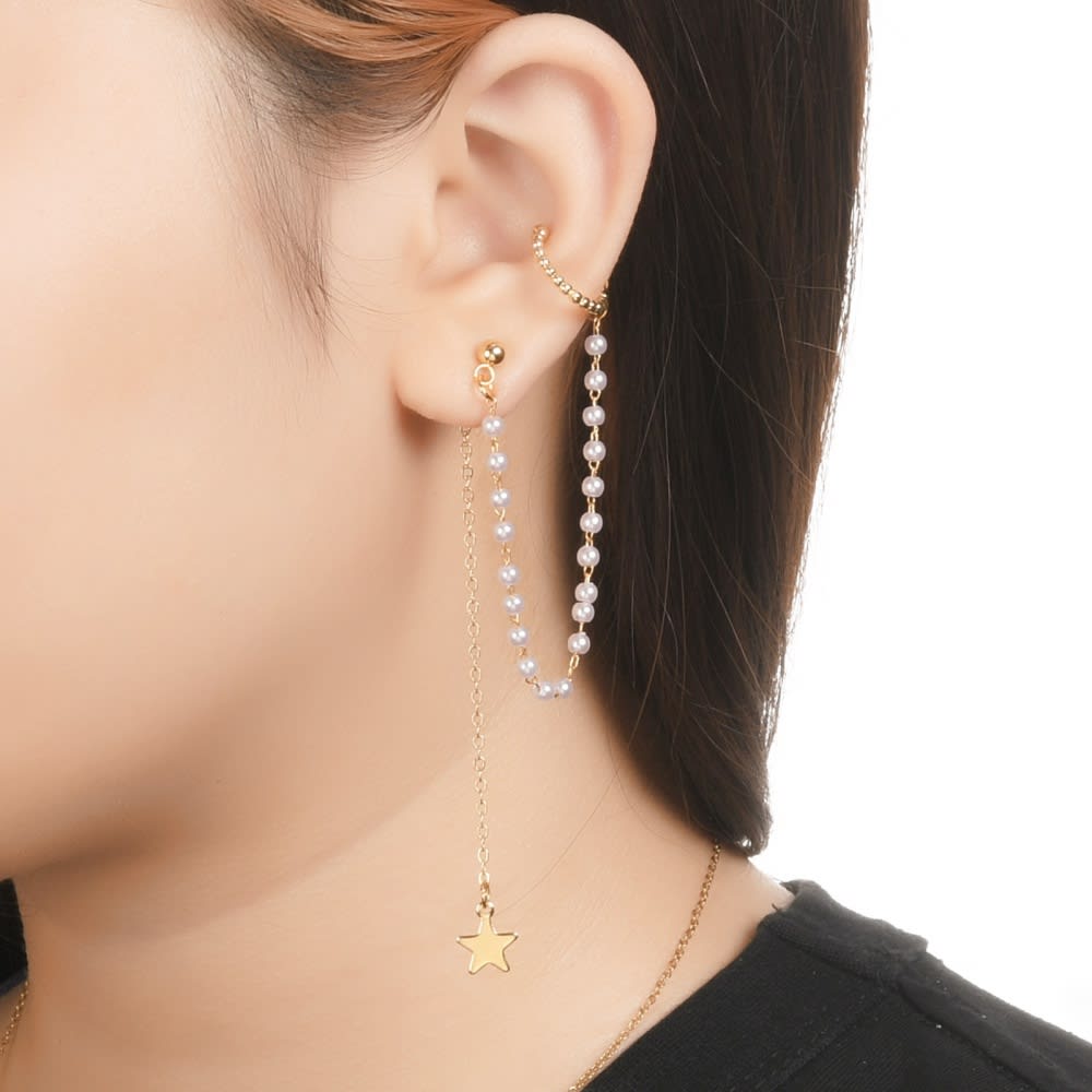 Ear cuff aros solitarios perlas con topito estrella / unidad1