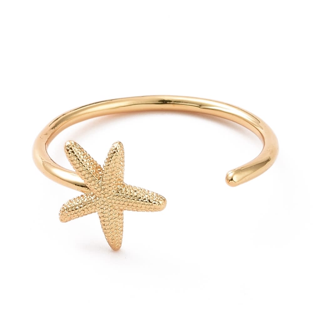 Anillo ajustable estrella de mar 9.5 mm baño de oro / unidad2