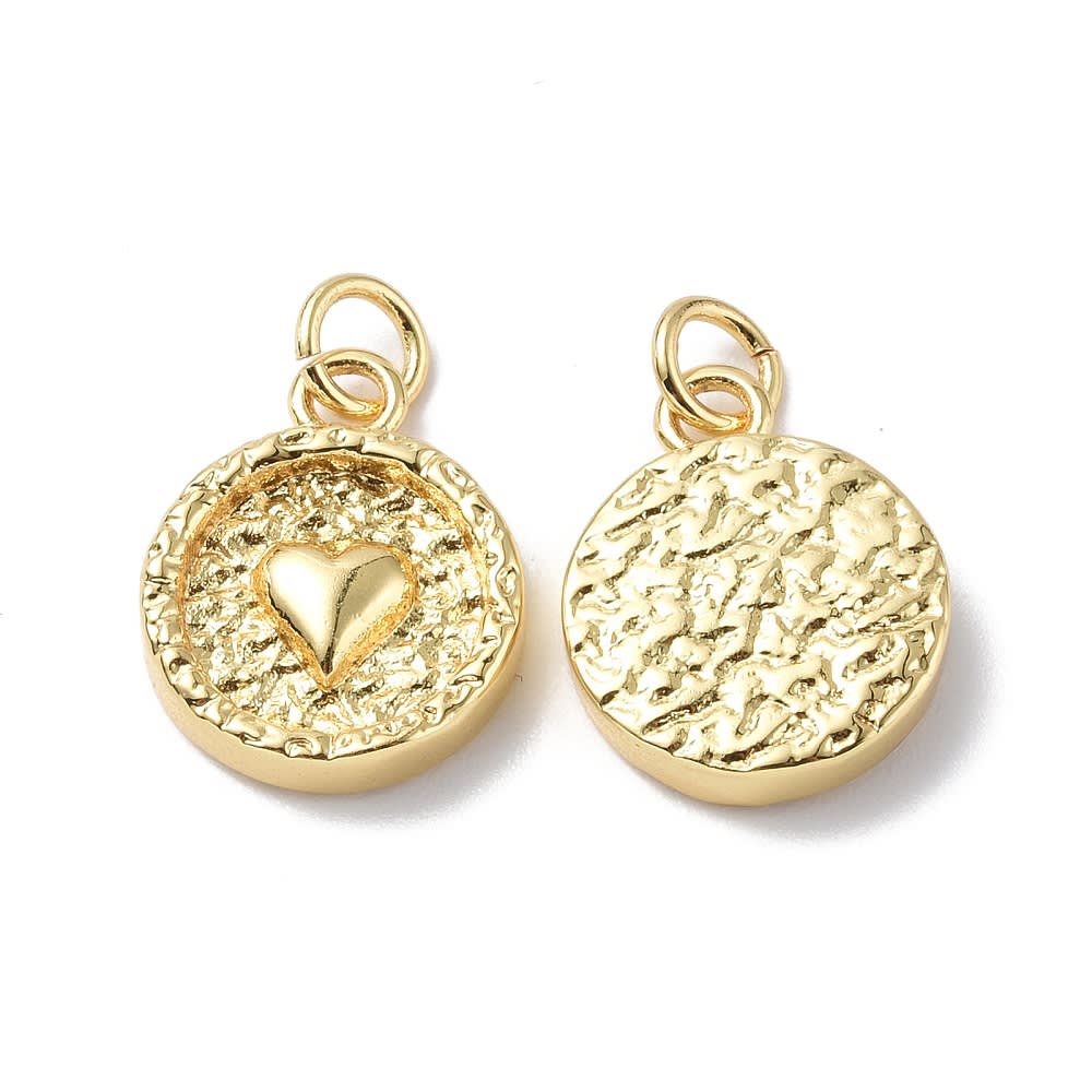 Dije colgante círculo corazón relieve 17 mm baño oro / unidad3