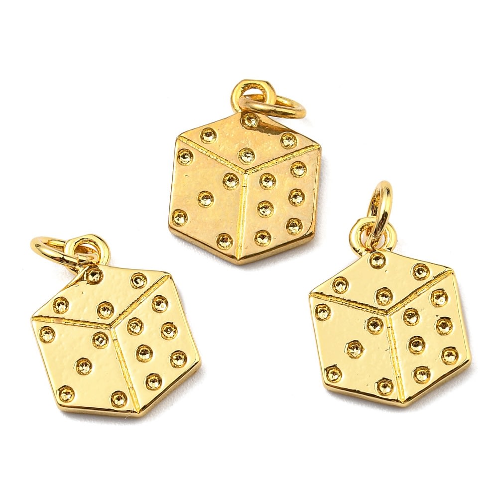 Dije colgante dado cubo 14 mm baño de oro / unidad3