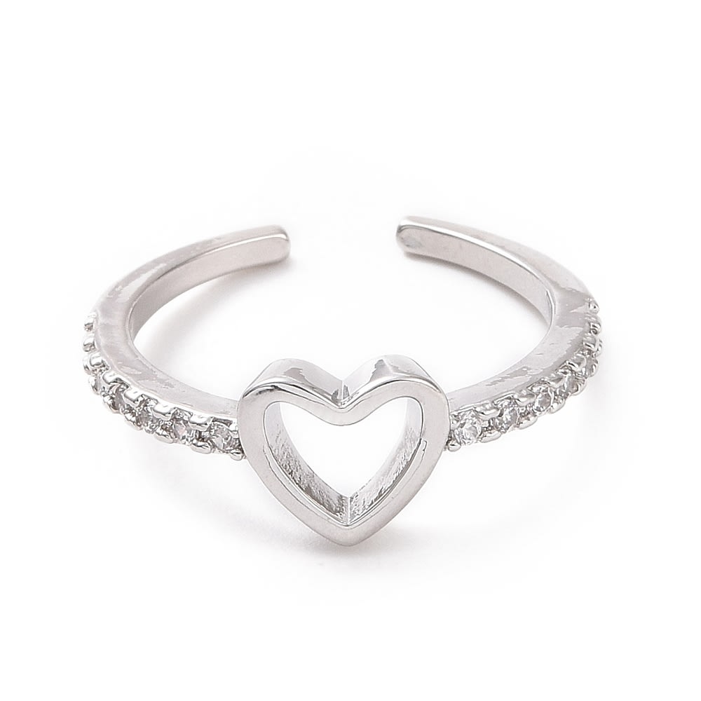 Anillo ajustable corazón con zircón baño oro platino / unidad1