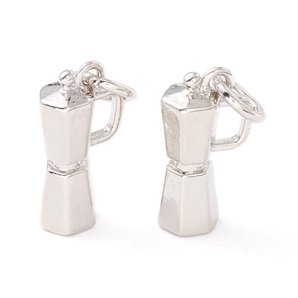 Dije colgante cafetera 13 mm baño de oro platino / unidad2