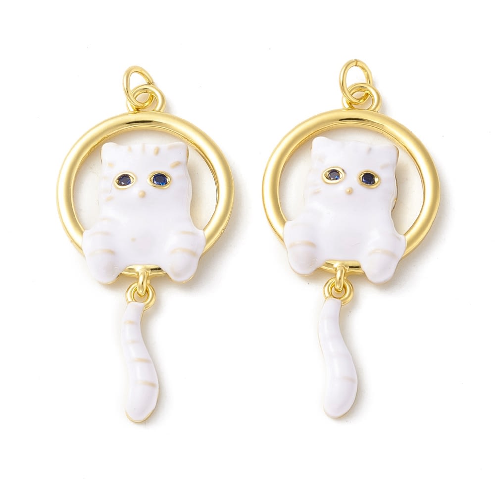 Dije colgante esmaltado felino gato baño oro / unidad3