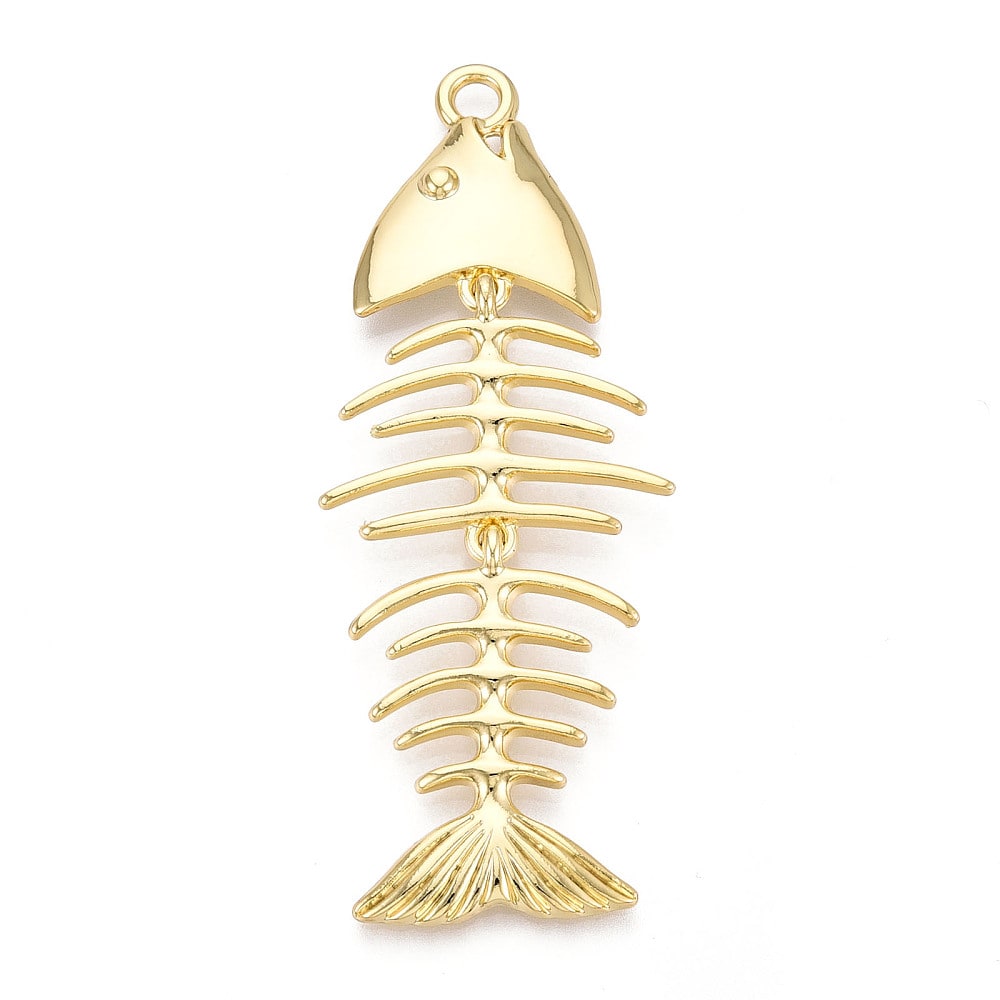 Maxi dije colgante espina pescado pez 84 mm baño oro platino / unidad1