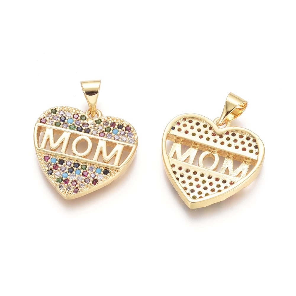 Dije colgante mom corazón multicolor baño de oro / unidad1