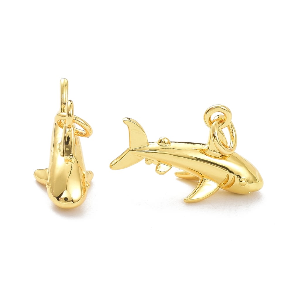 Dije colgante tiburón mar 13 mm baño de oro / unidad2