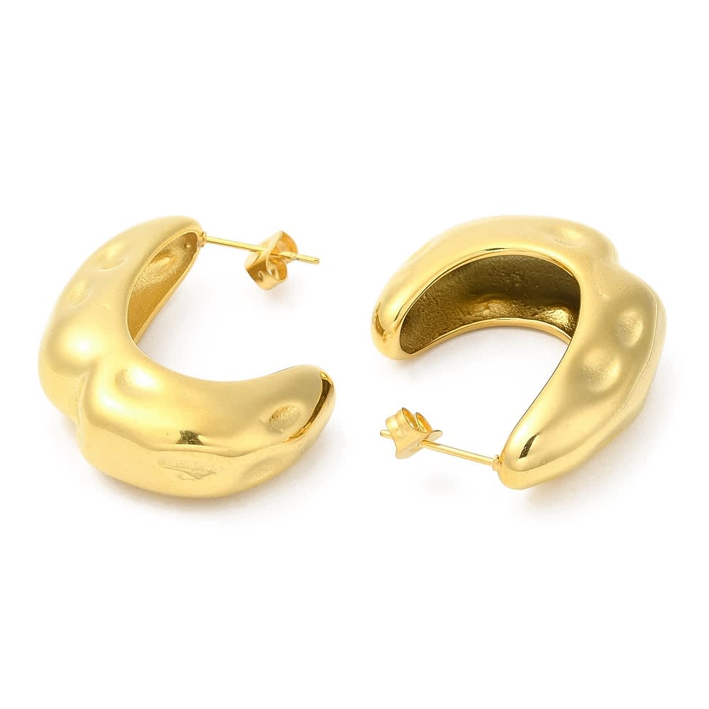 Aros media argollas aretes chunky tipo C acero / par2