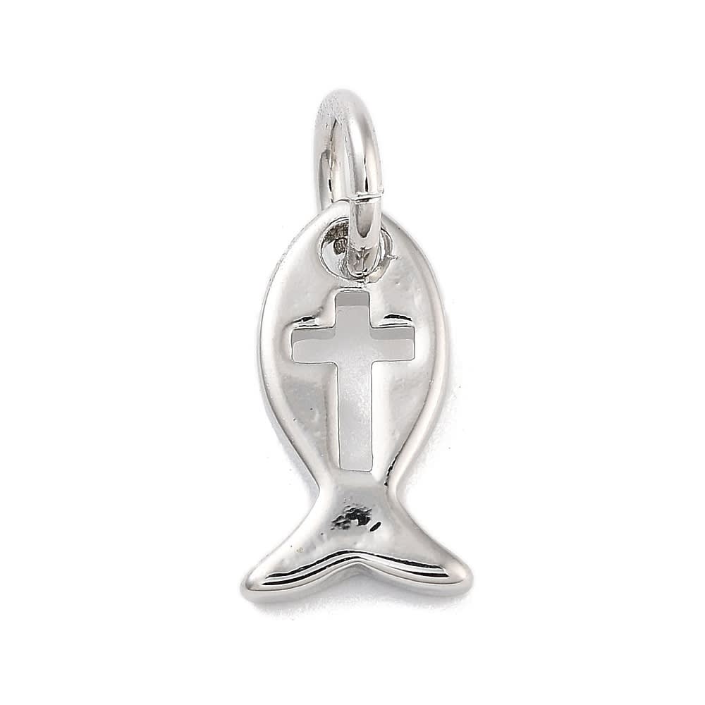 Dije colgante religioso pez cruz 10.5 mm latón / unidad6