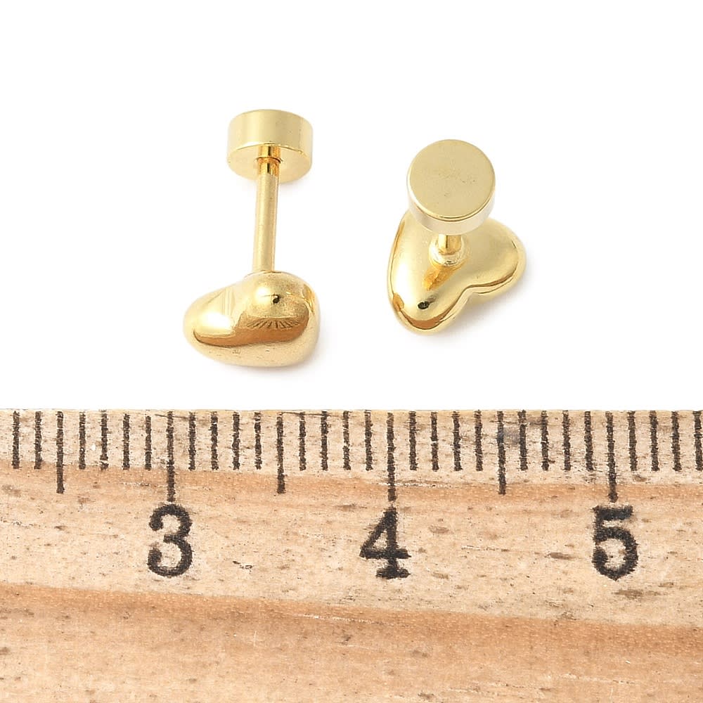 Aros aretes con tope enroscable corazón acero / par2