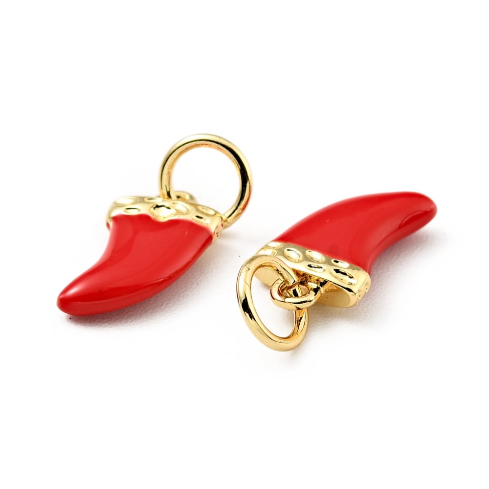 Dije colgante esmaltado colmillo 14.5 mm baño de oro / unidad5