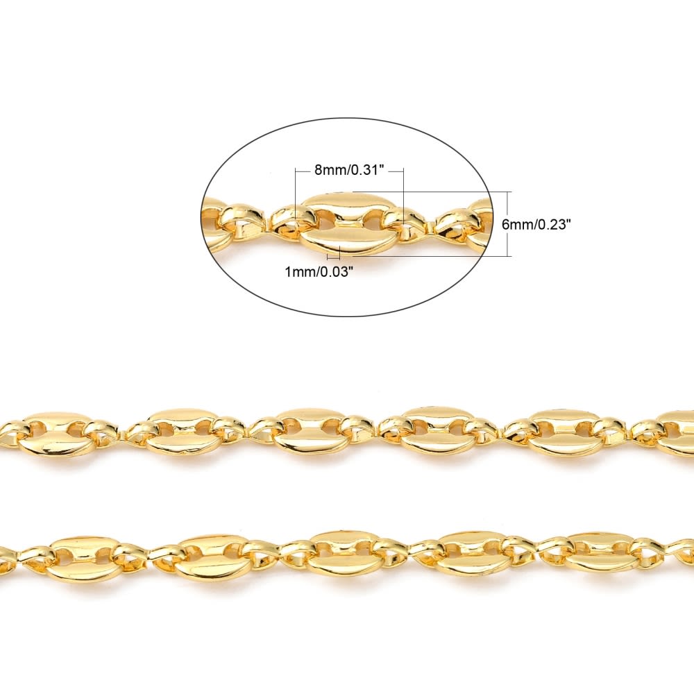 Cadena eslabón grano de café baño de oro / metro3