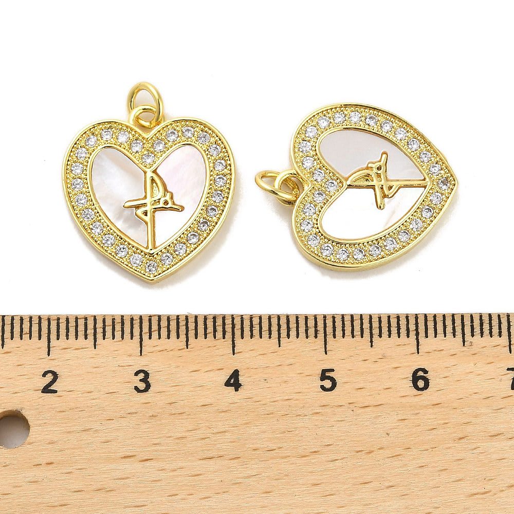 Dije colgante corazón fe 19 mm nácar baño de oro / unidad3