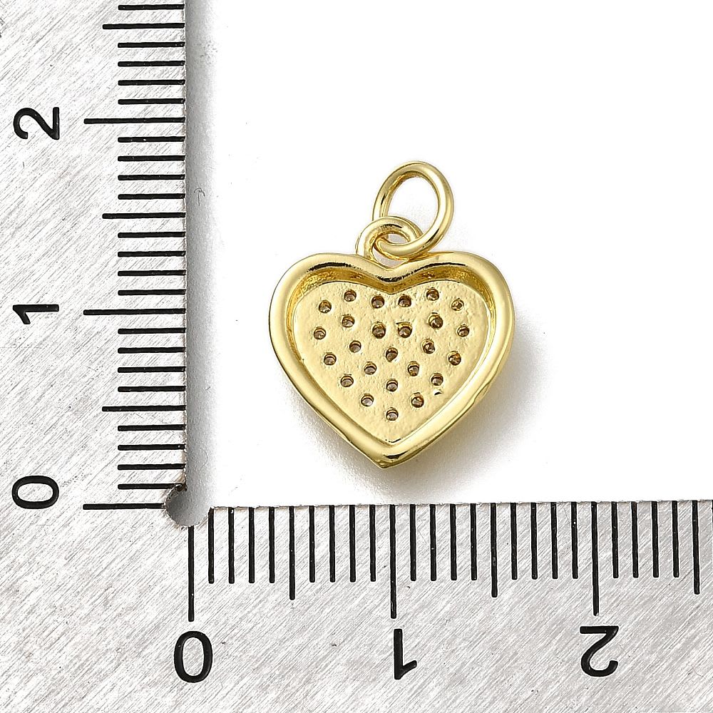 Dije colgante corazón zircones 13 mm baño oro / unidad3