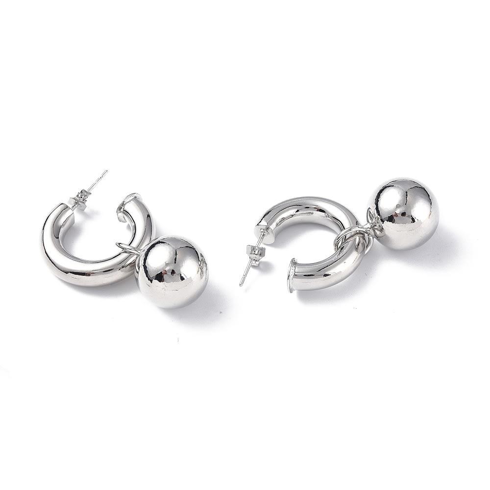 Aros argollas aretes colgantes bola tipo c macizo baño de platino / par2