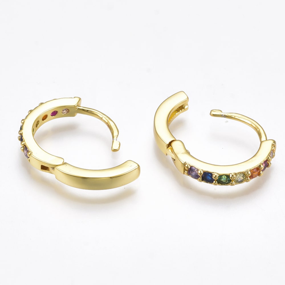 Argollas Huggie 14 mm con zircones Dorado plateado / par3