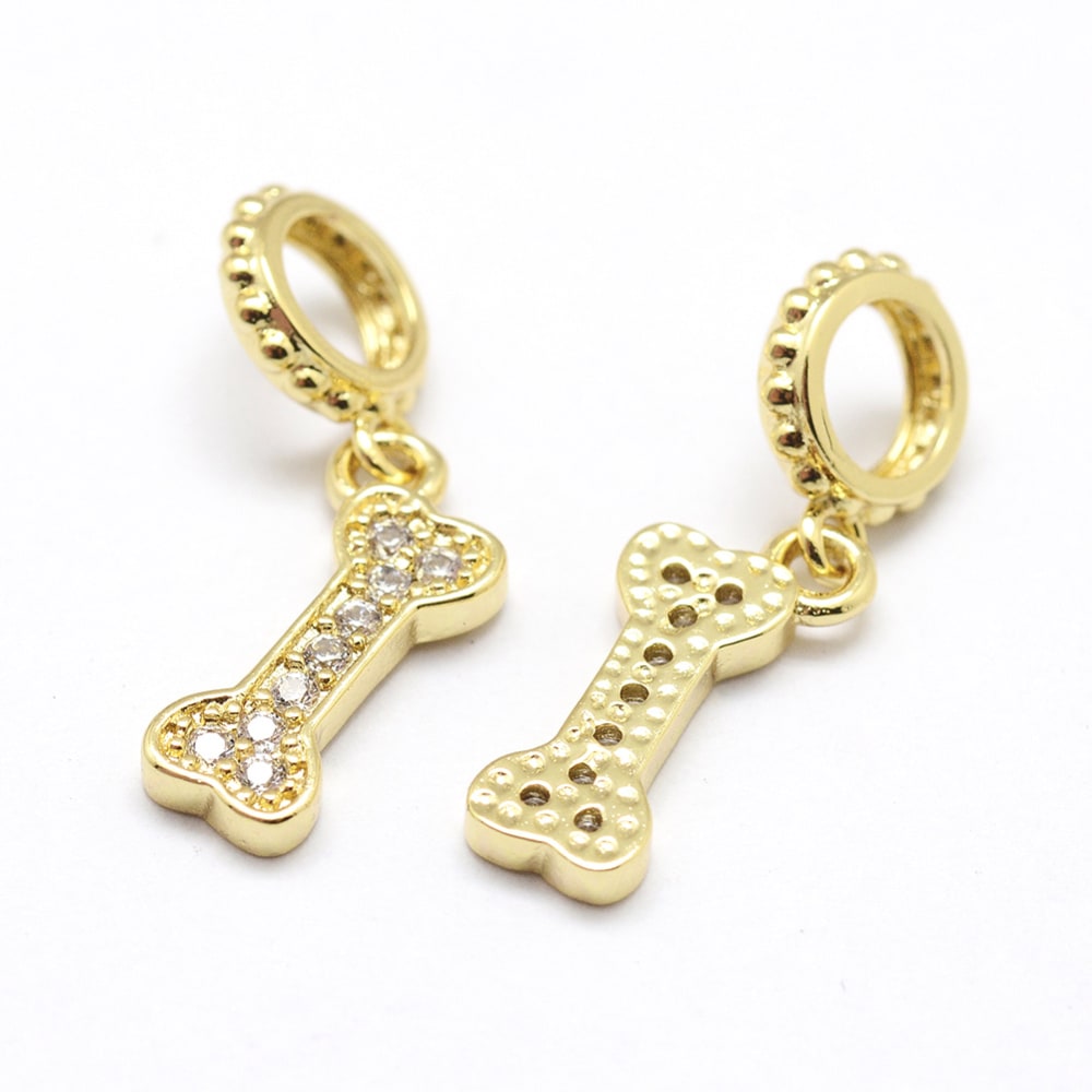 Colgante europeo charm hueso mascota perro dije baño de oro / unidad1