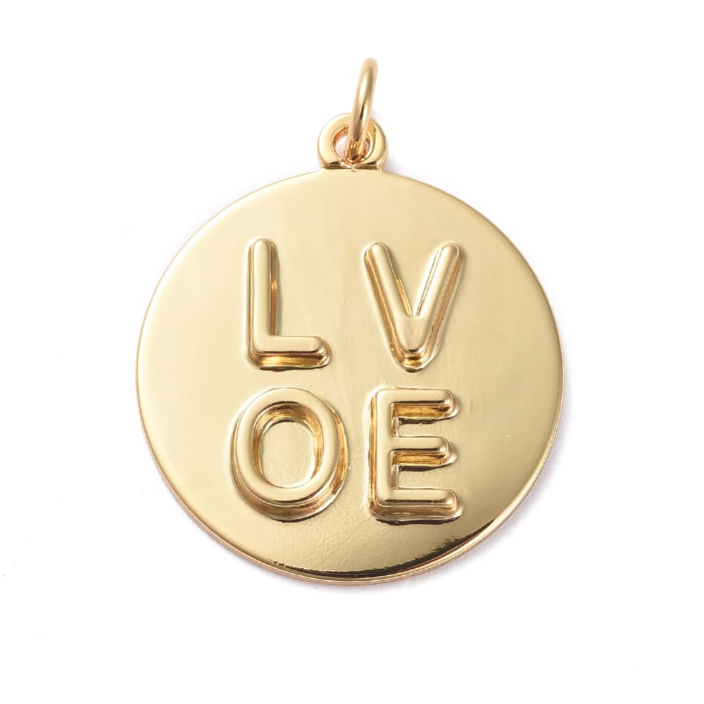 Dije colgante medalla love 23 mm baño de oro / unidad1