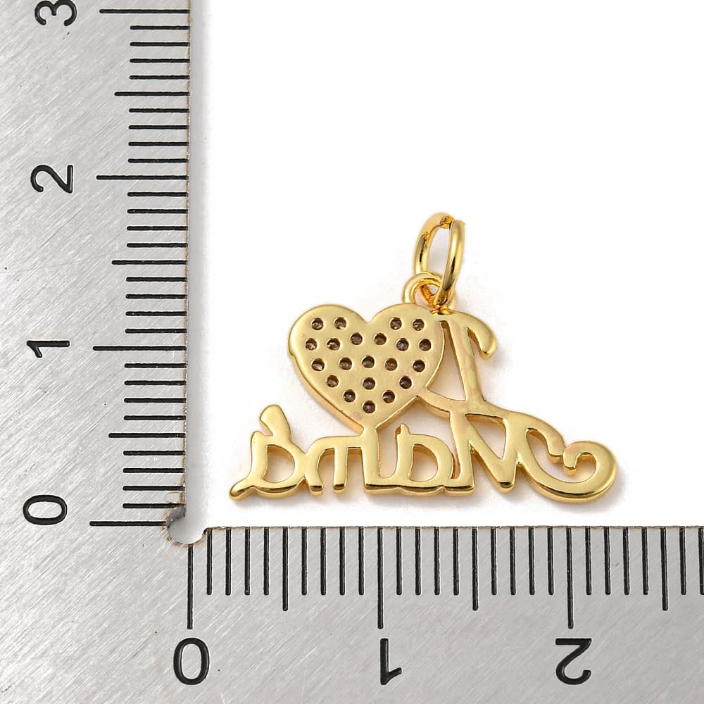 Dije colgante corazón I love mamá  20.5 mm zircón baño oro / unidad2