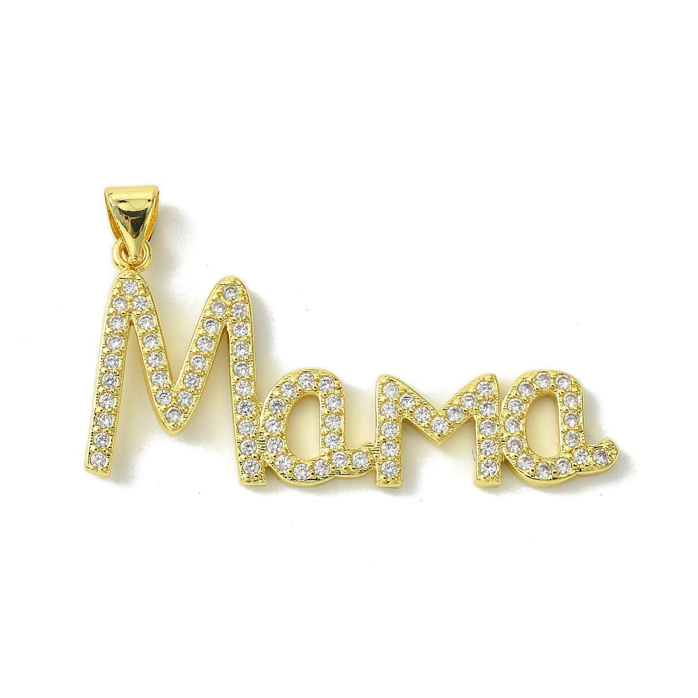 Dije colgante palabra mamá mom  39.5 mm zircón baño oro / unidad1