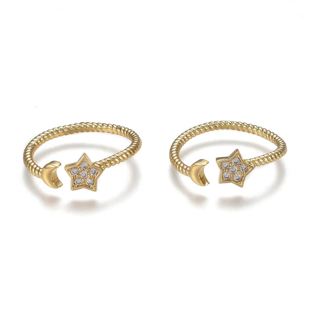 Anillo ajustable luna estrella torneado baño de oro / unidad3