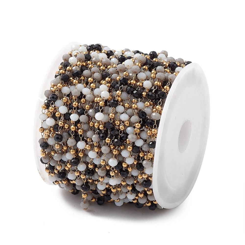 Cadena con cristal de color acero dorado / metro8