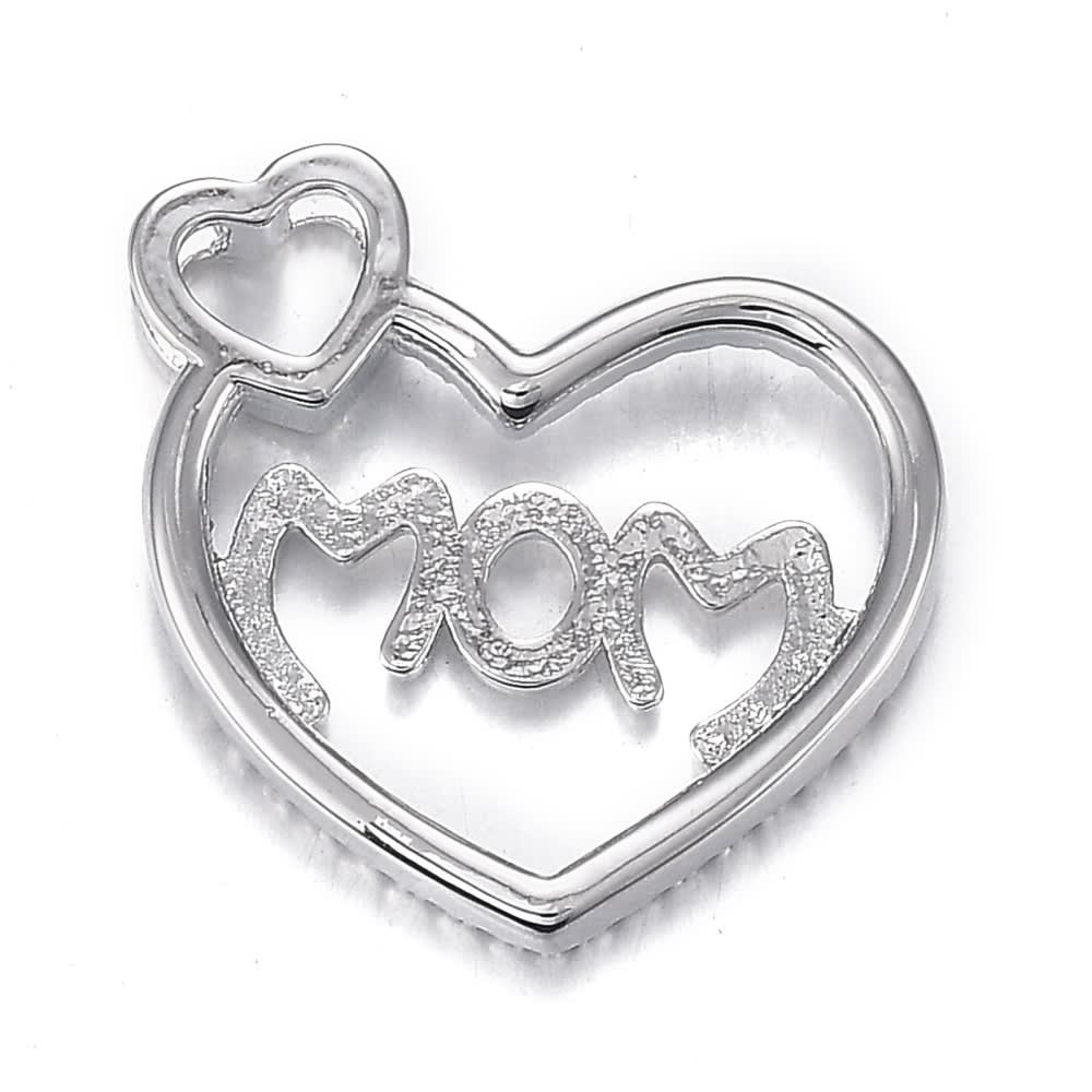 Dije pasador corazón mom baño de platino / unidad4