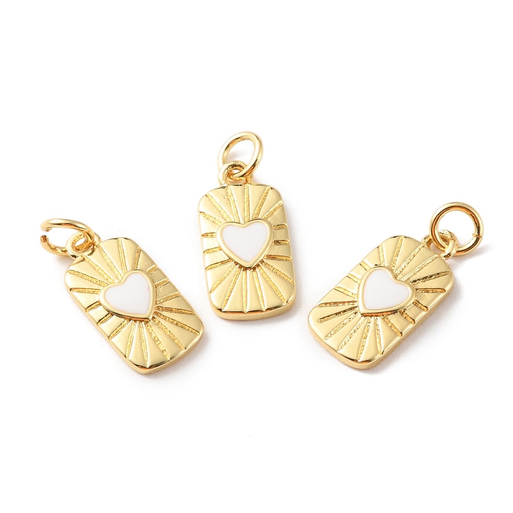 Dije colgante esmaltado rectangular corazón 16.5 mm baño de oro / unidad3