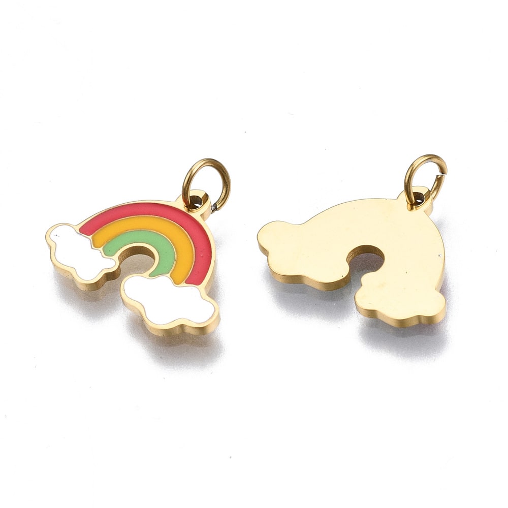 Dije colgante esmaltado arco iris nube 11 mm acero / unidad2