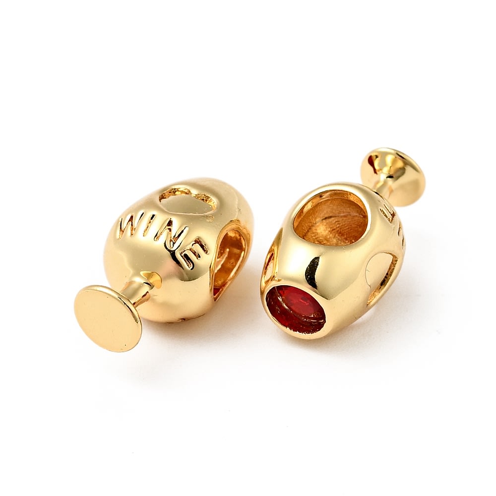 Pasador estilo europeo charm copa vino 14 mm baño oro / unidad2