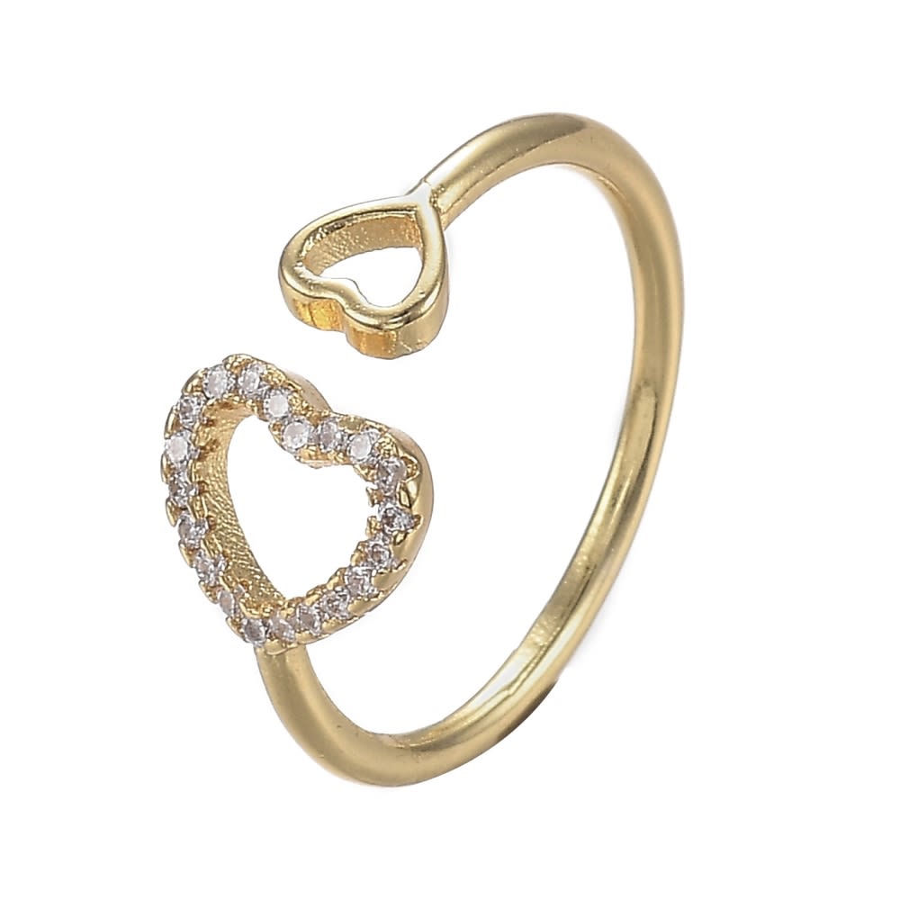 Anillo ajustable corazón doble baño de oro / unidad2