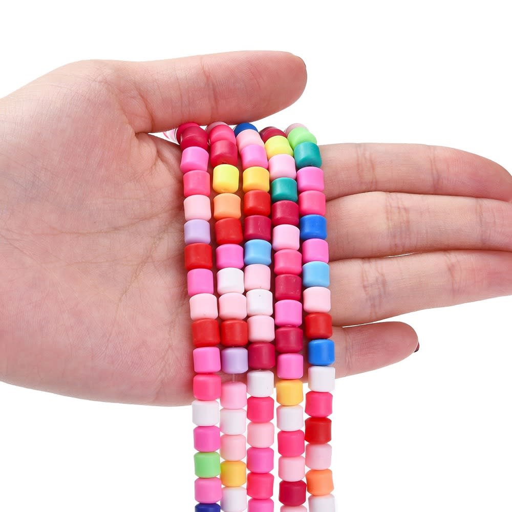 Sarta cuentas cilindro arcilla polimérica multicolor fimo 6 mm / tira2
