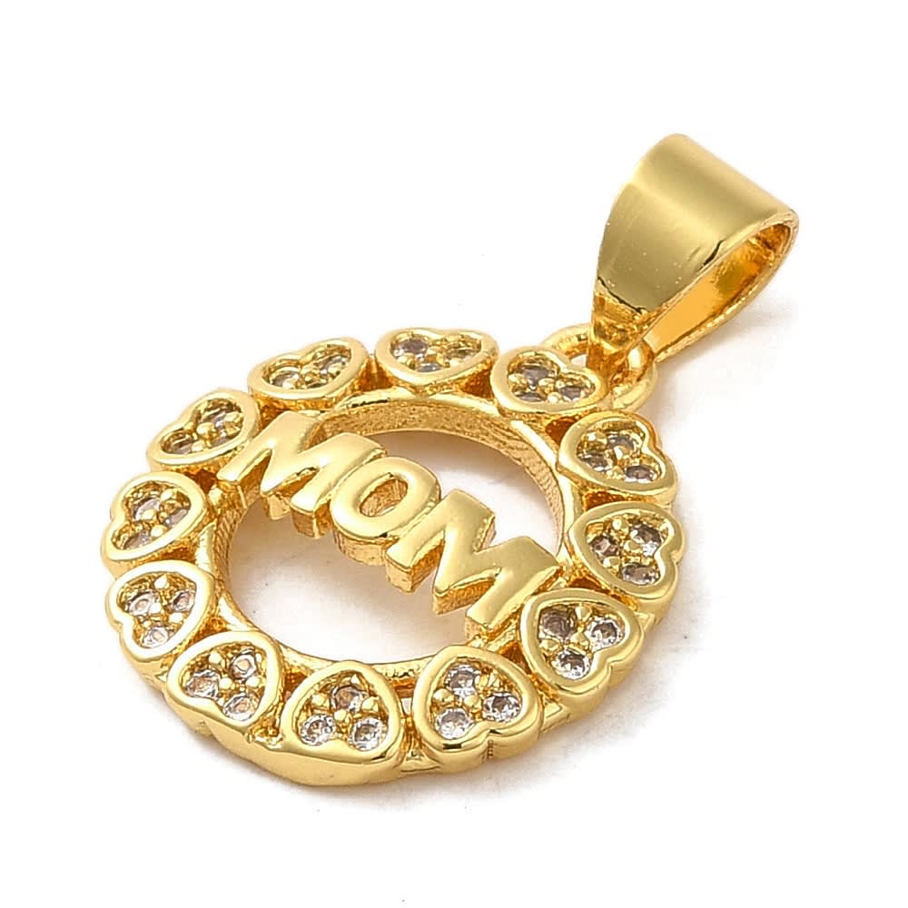 Dije colgante círculo mom mamá corazón 15.5 mm baño oro zircón / unidad2