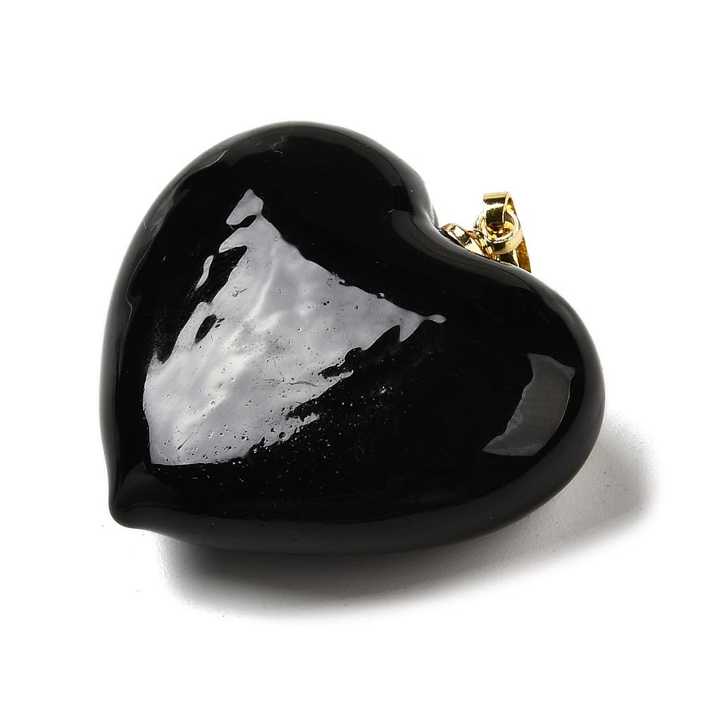 Maxi dije colgante corazón negro 28.5 mm murano baño oro / unidad2