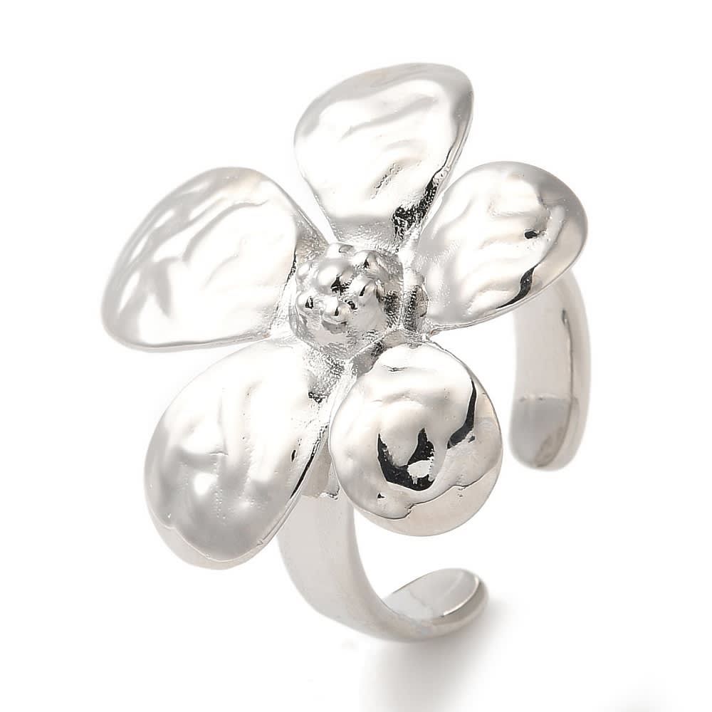 Anillo ajustable Maxi Flor baño oro platino / unidad2