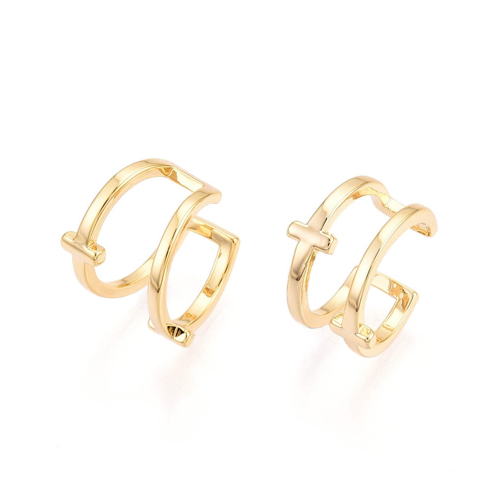 Ear cuff aros solitarios cruz doble liso 12 mm baño oro / unidad1