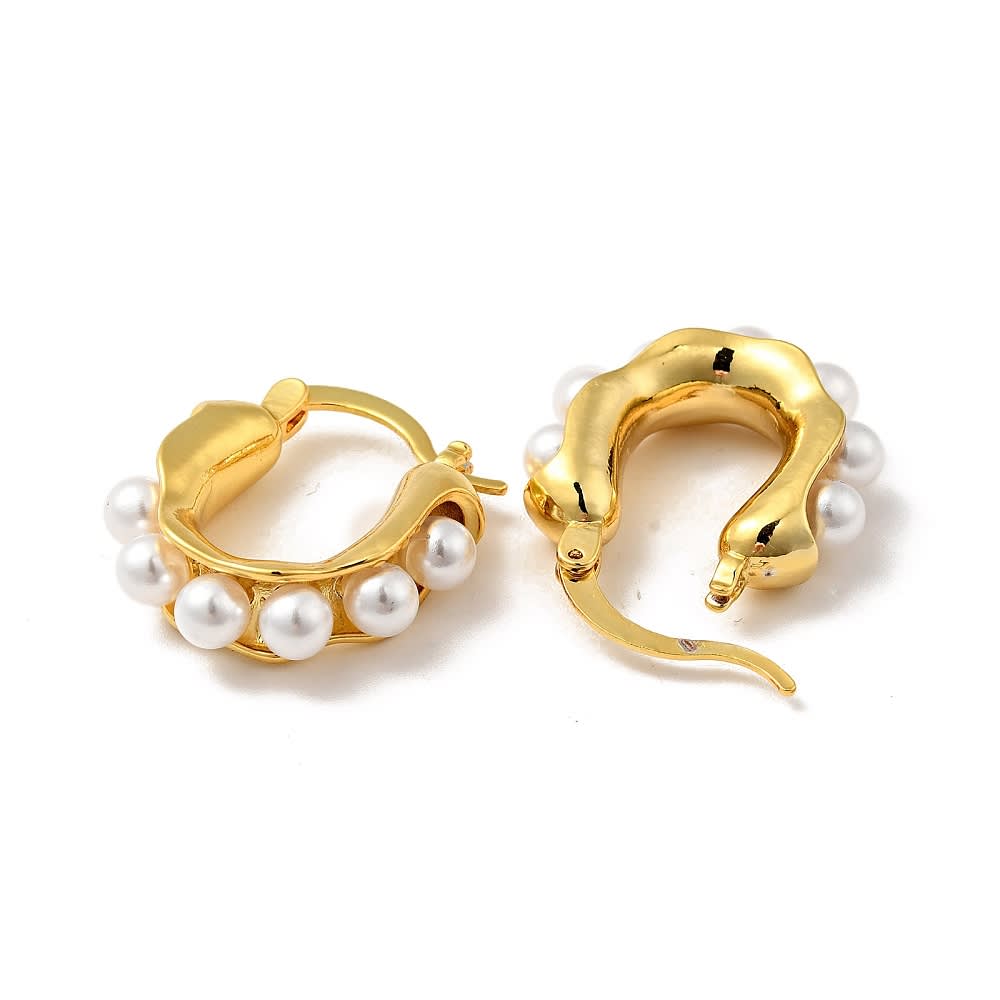 Aros argollas aretes con perla sintética baño de oro / par1