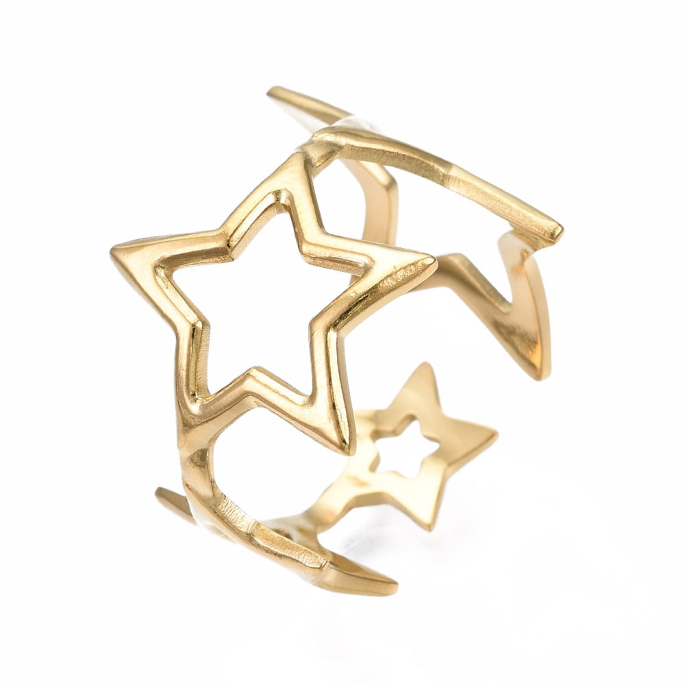 Anillo ajustable estrellas grande acero / unidad1