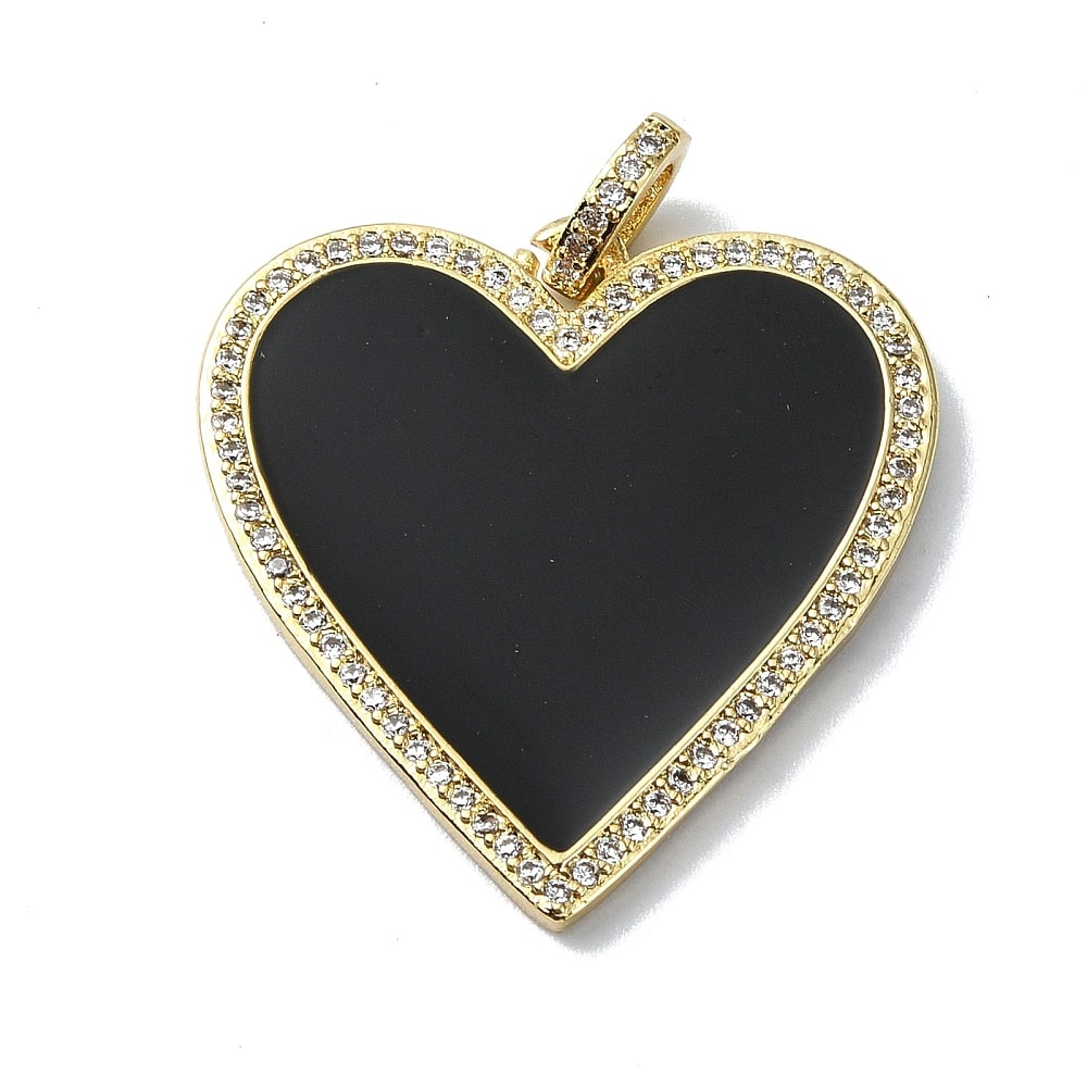 Maxi dije colgante corazón esmaltado zircón 31 mm baño de oro / unidad5
