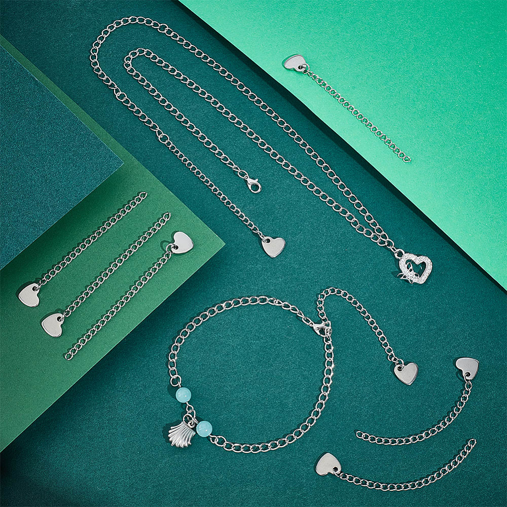 Cadena extensión alargador corazón 5 a 6 cm acero plateado / unidad3