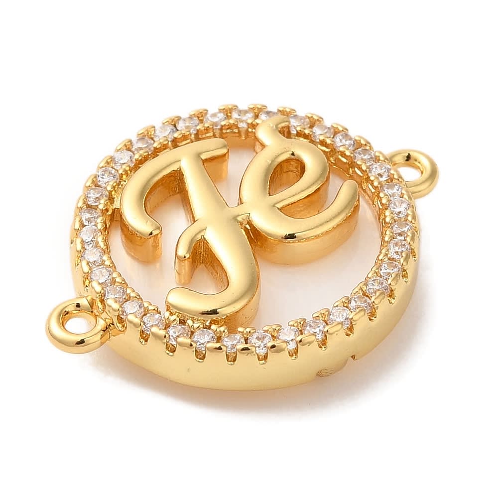 Dije conector círculo fe 23 mm zircón baño oro / unidad2