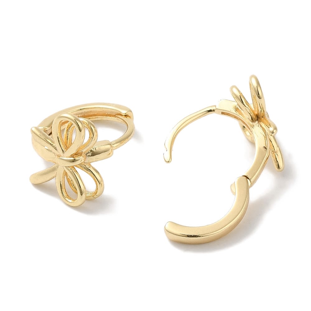 Aros argollas huggie lazo coquette doble niña mujer baño oro platino / par4