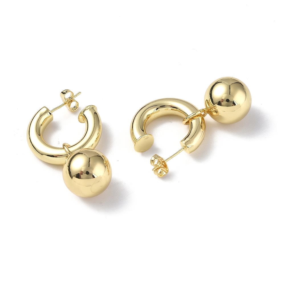 Aros argollas aretes colgantes bola tipo c macizo baño de oro / par2